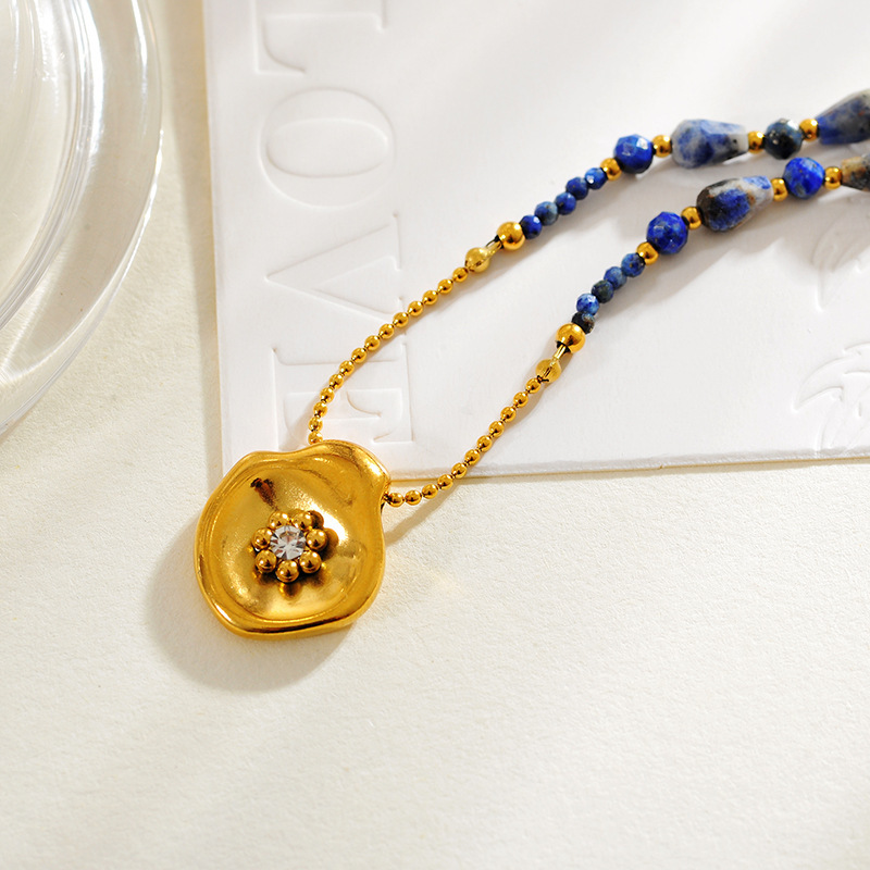 Natural Lapis Lazuli Beaded Necklace New Chinese Style High-end Sweater Chain Vintage Amethyst Autumn Winter Natural Gemstone Accessories For Women