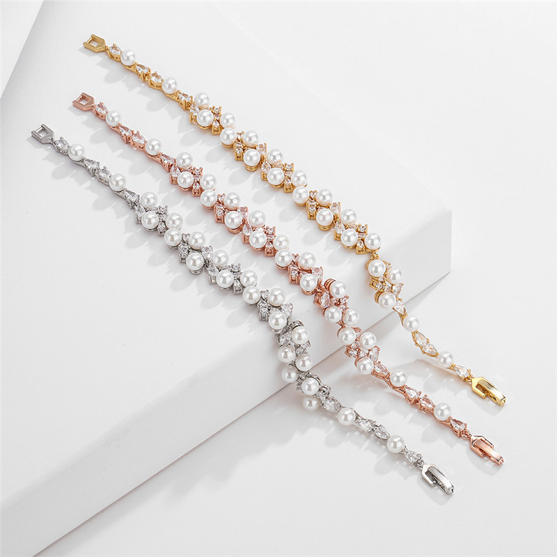 RAKOL High Quality Full Embedded Pearl Zircon Bracelet Women's Elegant Luxury Wedding Banquet Hand Jewelry Fashionable OL