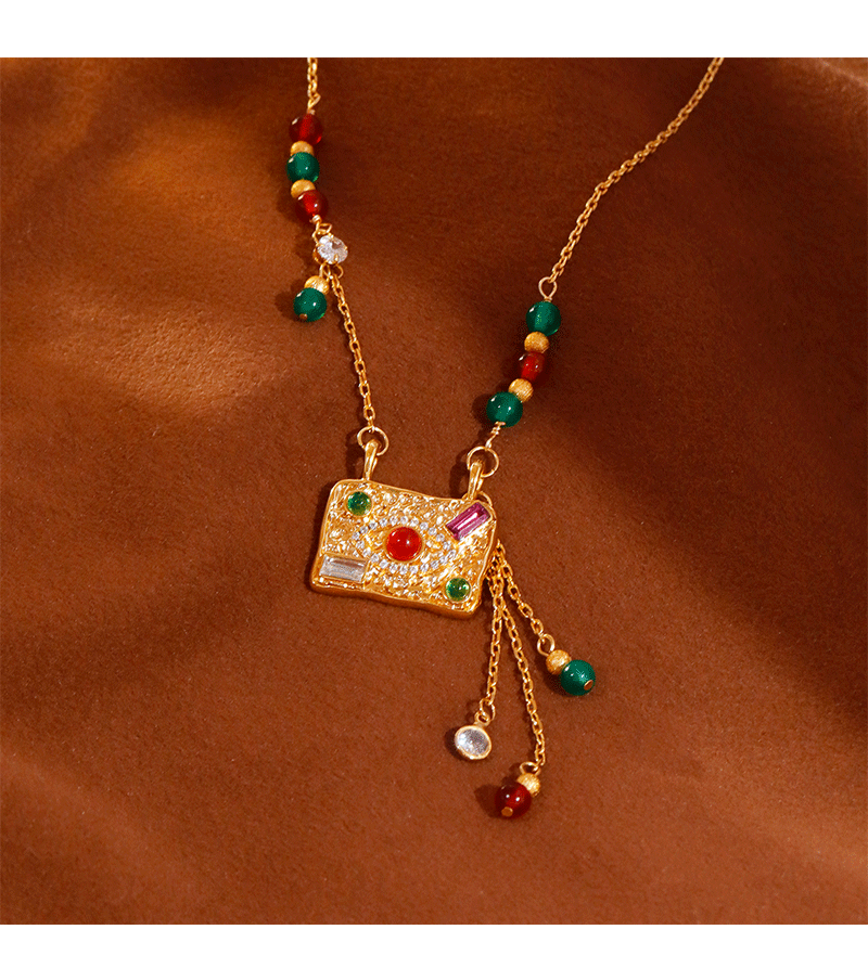 New Chinese Style Original Design Pendant Necklace Lapis Lazuli Zircon Light Luxury High-End Feeling Fashion Jewelry Accessories