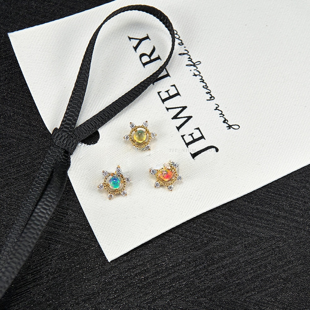 Titanium Alloy Ear Studs Set With Aurora Opal Small Turtle Ear Bone Screw G23 Titanium Piercing Jewelry Lip Decorative Accessories