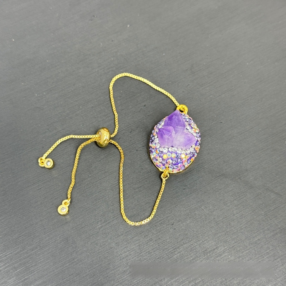 Natural Raw Stone Purple Quartz Jewelry Set Factory Embedded Elegant Sensation Small Audience Style Women's Fashion Accessories