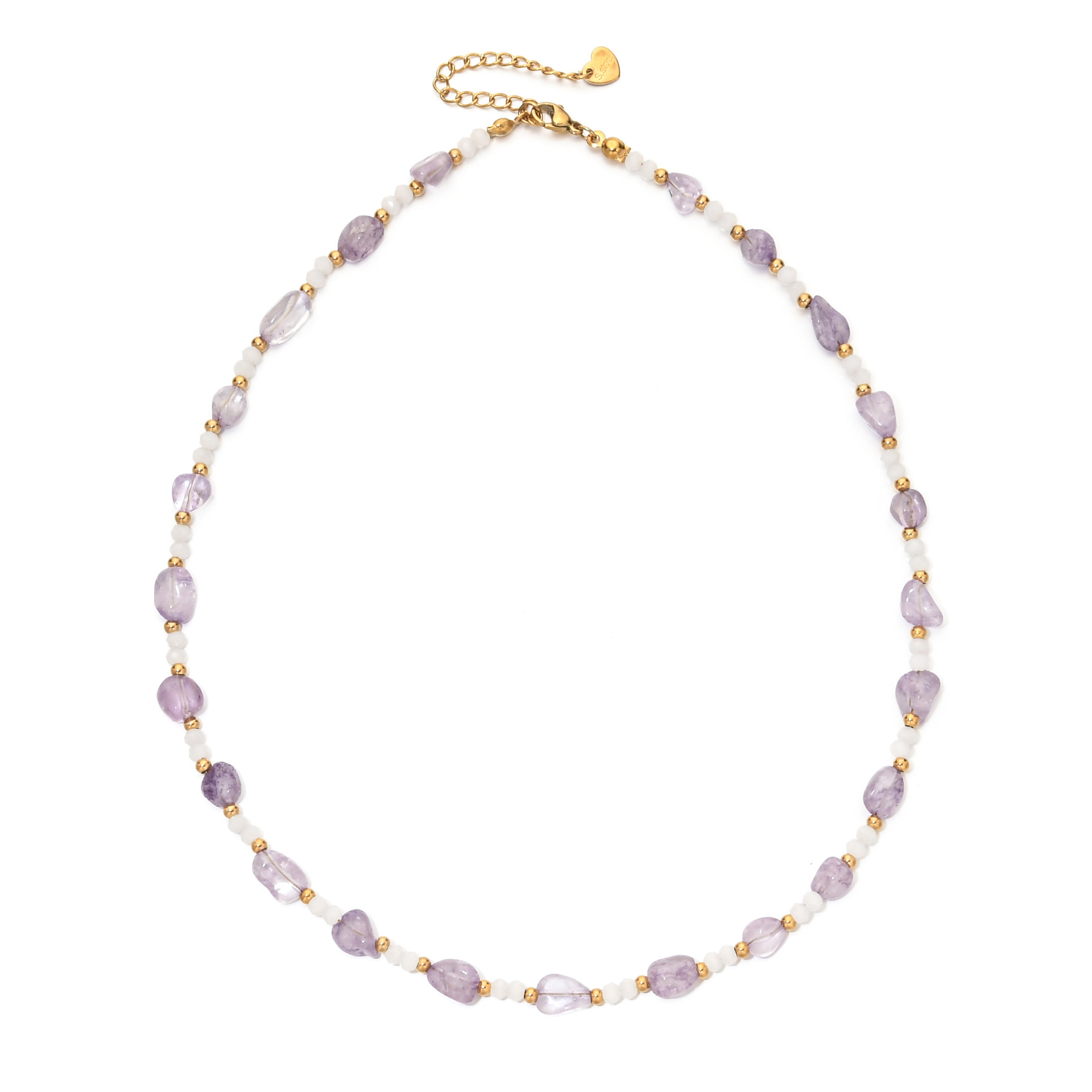 Fashionable Irregular Amethyst Hair Crystal Beaded Necklace Stainless Steel Sea Turquoise Luxury Dainty Clavicle Chain Women