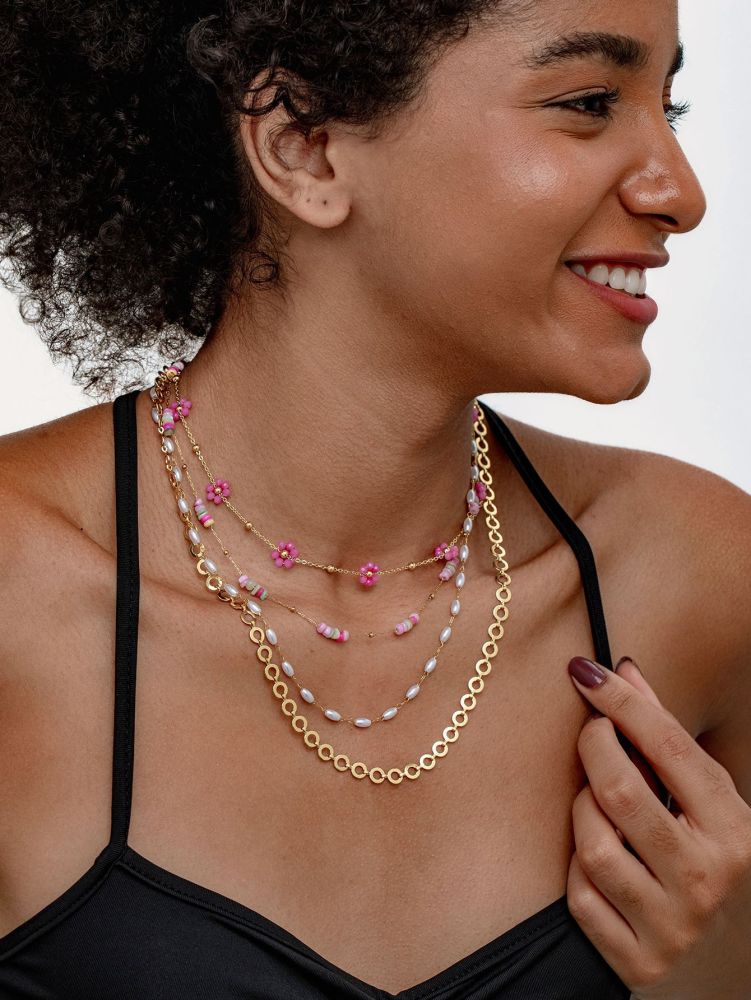 Unisex Titanium Steel Necklace Bracelet Set Colorful Durable Jewelry Accessories Attractive Rose Gold