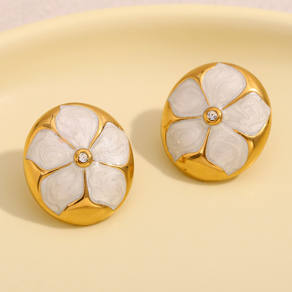 PVD Coated Real Gold Plated Flower 304 Stainless Steel Vacation Classic Style Waterproof Non Tarnish Ear Studs