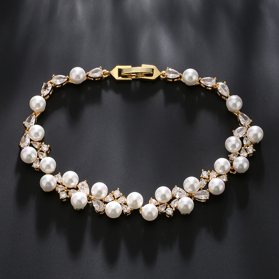 RAKOL High Quality Full Embedded Pearl Zircon Bracelet Women's Elegant Luxury Wedding Banquet Hand Jewelry Fashionable OL