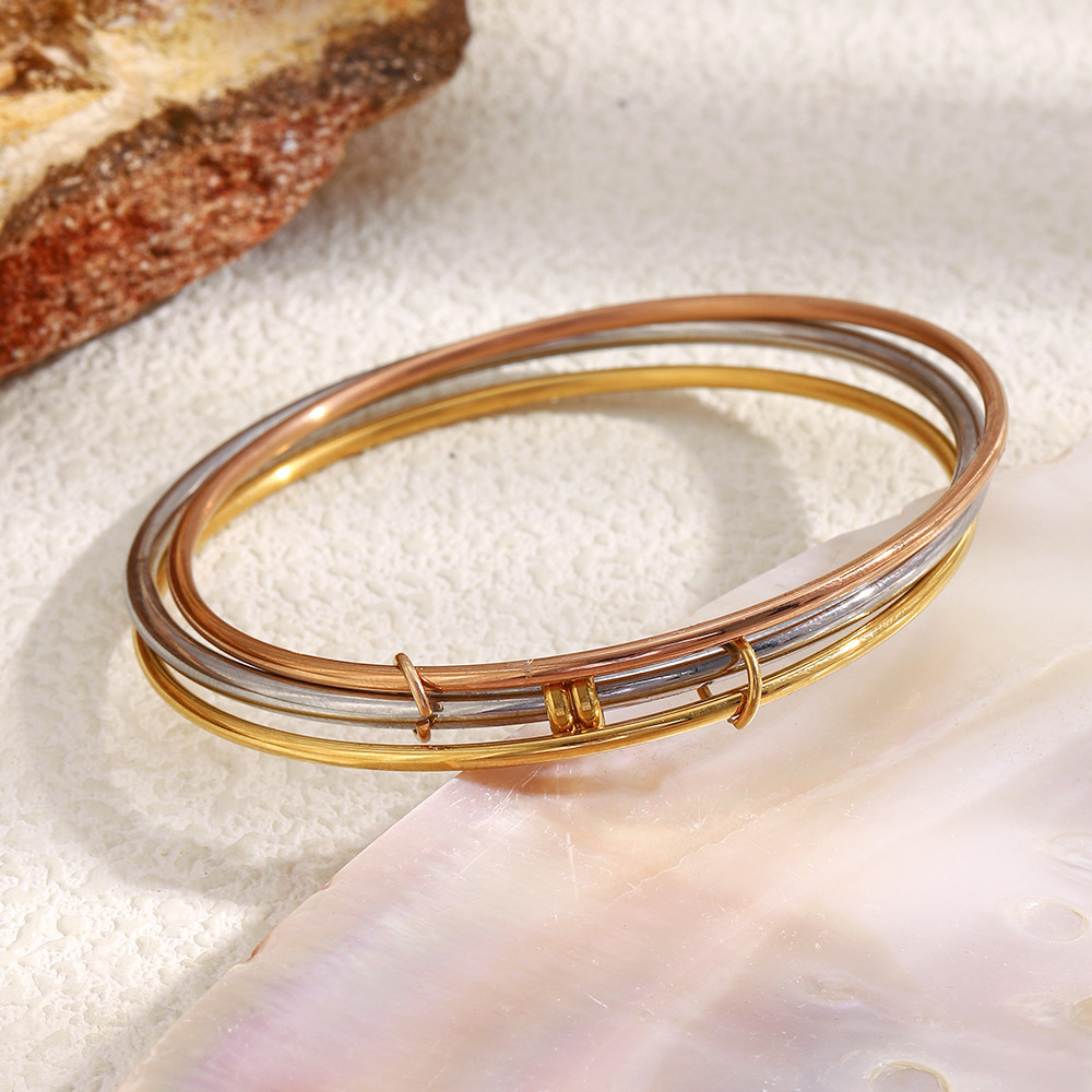 Stainless Steel Bracelet Vacuum Plated 18K Gold Minimalist Three Rings Mixed Color Women Jewelry Accessories