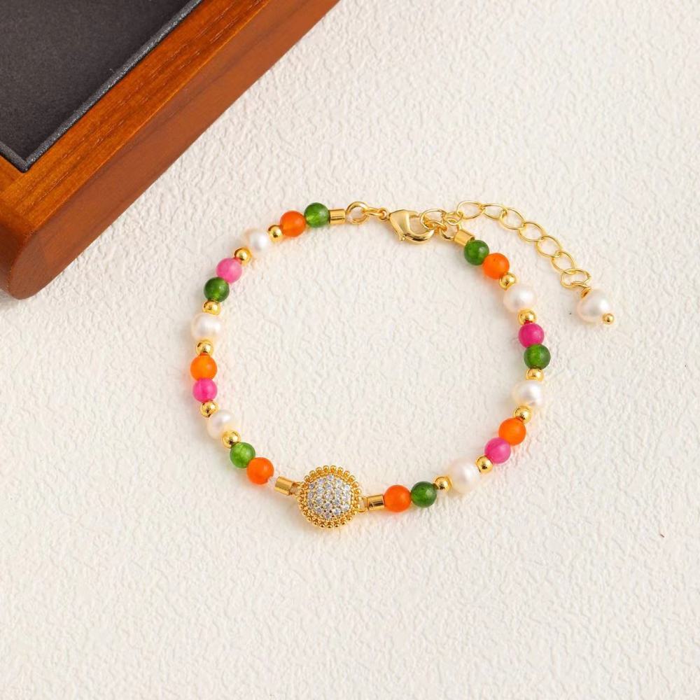 Colorful Natural Stone Beaded Necklace Bracelet Earrings Ring Set Women's Fashion Jewelry Accessories Candy Color Trendy Geometric Pattern