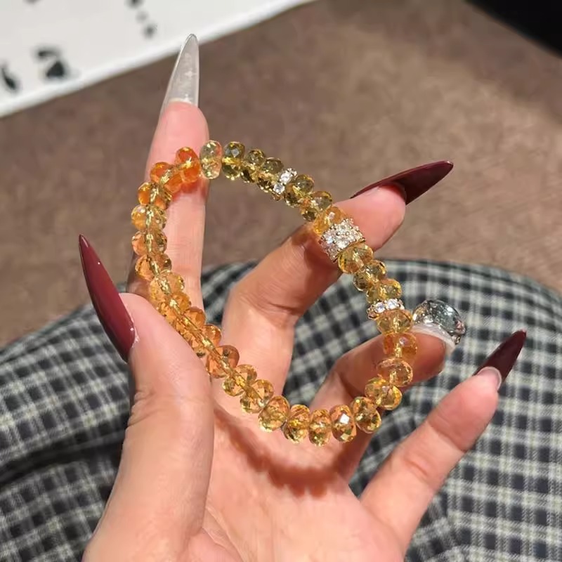 Flashy Yellow Crystal Bracelet Women's Waist Slimming Zircon Accessories Facet Abacus Crystal Bracelet Luxury Beaded Hand Jewelry