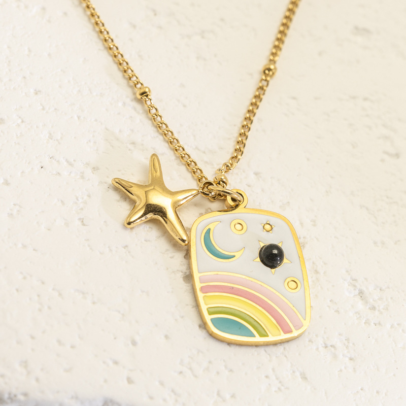 Original Design Titanium Steel Non-Fading Pendant Necklace Luxury Minimalist Stainless Steel Necklace For Women Irregular Square Fish Tail Craft