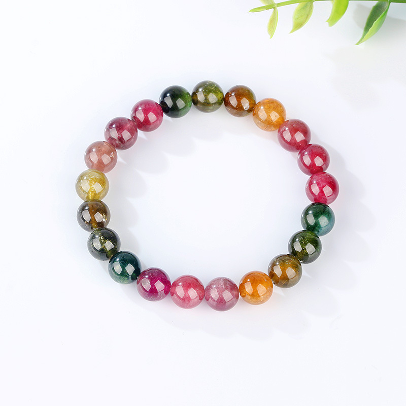 Natural Rainbow Tourmaline Bracelet Brazilian Old Mine Material Gradient Color Handmade Beads Jewelry Unisex Geometric Pattern