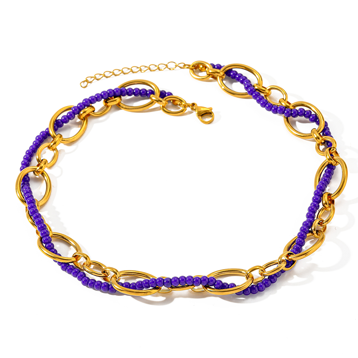 Simple Design 18K Gold Plated Stainless Steel Rice Bead Round Beaded Necklace Casual Romantic Classic Style Lobster Clasp