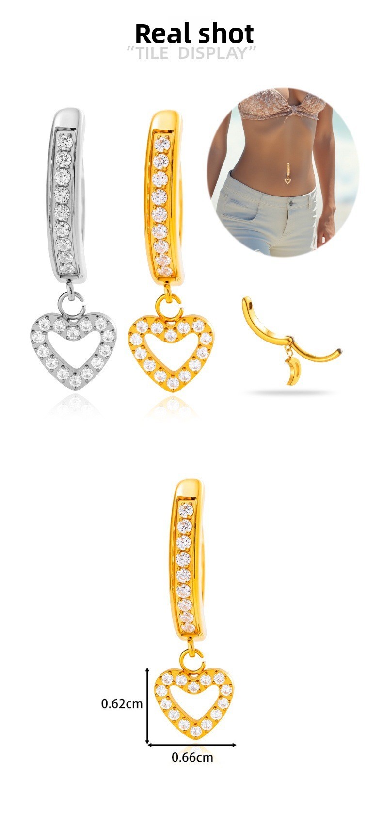 Fashion Hollow Heart-Shaped Titanium Alloy Belly Button Ring Design Sense Belly Piercing Jewelry Women's Fashion Accessories Unisex