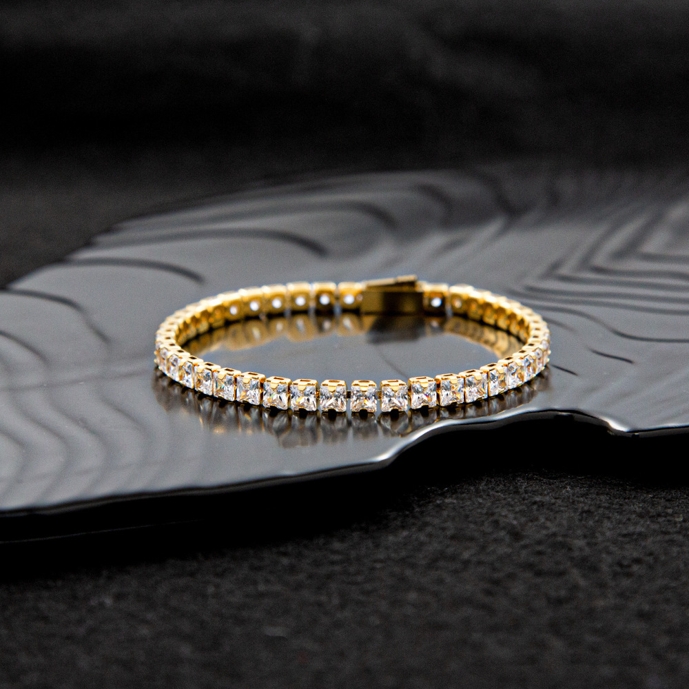 Fashion Stainless Steel Square Zircon Tennis Chain Bracelet Unisex Fashion Accessories Geometric Pattern Personalized Design