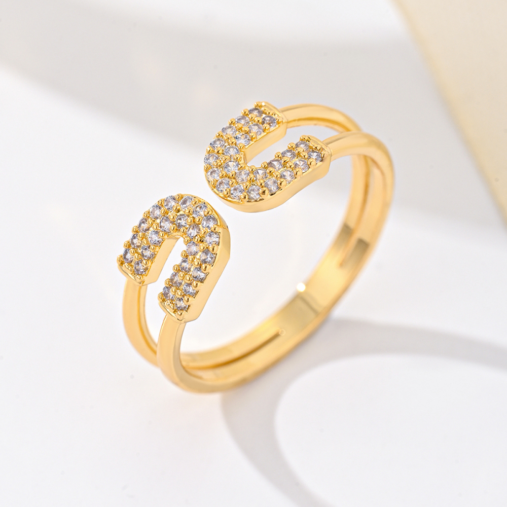 1 Piece Copper Inlaid Zircon Material Light Luxury Niche High-End U-Shaped Ring For Men And Women Party Jewelry Accessories For Adults