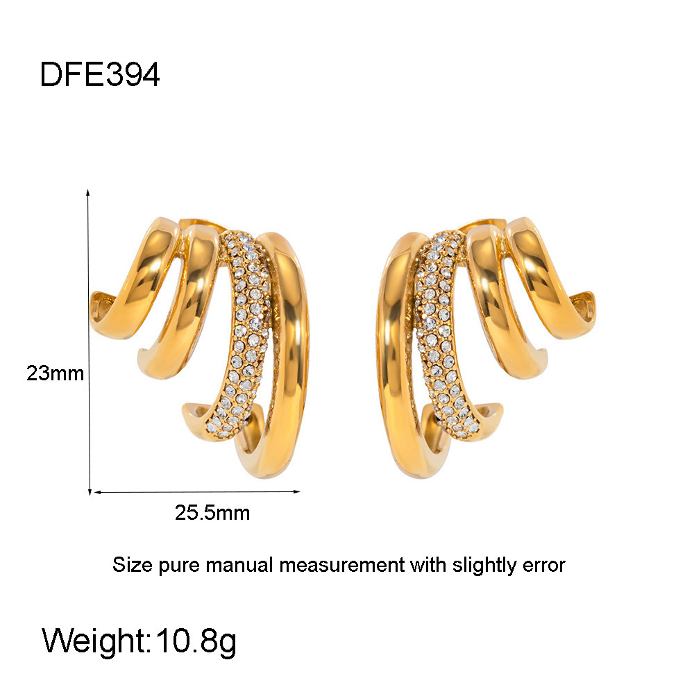 Geometric Zircon Inlaid Earrings For Women Fashion 304 Stainless Steel Geometric Pattern 18K Gold Plated Waterproof Luxurious Earrings