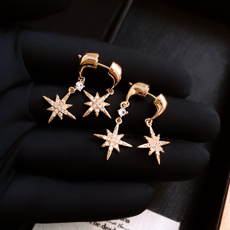 1 Pair Simple Style Classic Style Star Plating Copper Drop Earrings