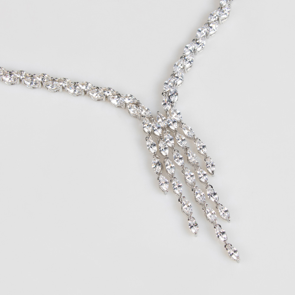 Zirconia Bridal Jewelry Set Earrings And Necklace Tassel Wedding Accessories Leaf Pattern Simplicity Designed For Women