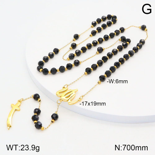 18K Gold Plated Stainless Steel Cross Buddha Bead Necklace Elegant Classic Style Religious Necklace Women's Fashion Gold Surface