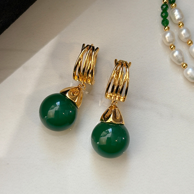 Natural Green Agate Jade Ice Type Earrings Women Luxury Small Niche High End Stud Earrings Jewelry Accessories