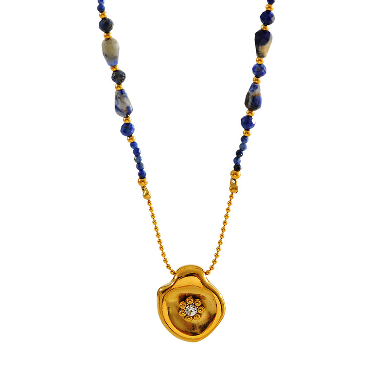 Natural Lapis Lazuli Beaded Necklace New Chinese Style High-end Sweater Chain Vintage Amethyst Autumn Winter Natural Gemstone Accessories For Women