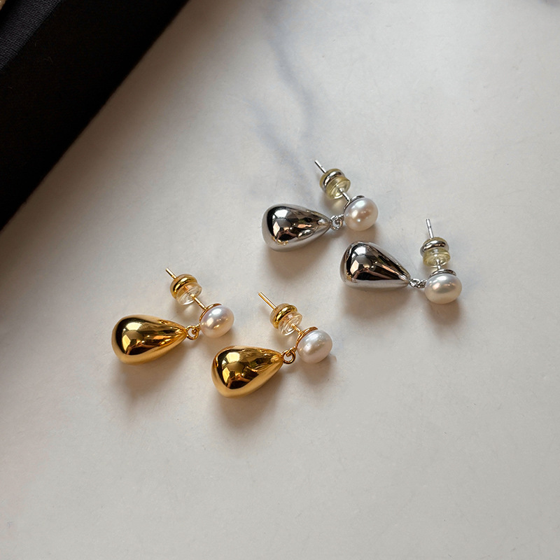 Elegant Silver Needle Freshwater Pearl Tear Drop Women's Earrings Minimalist Design Sensation Studs Fashion Jewelry Accessories