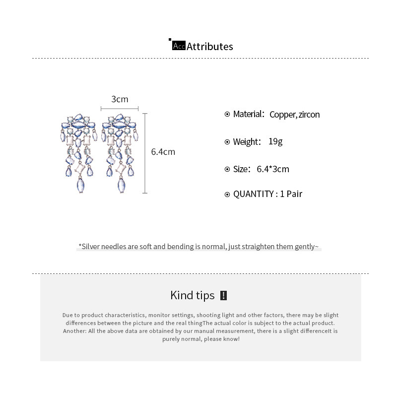 Fashionable Silver Needle Zircon Square Waterdrop Tassel Earrings Elegant Lightweight Luxury Feelings Women's Jewelry Accessories