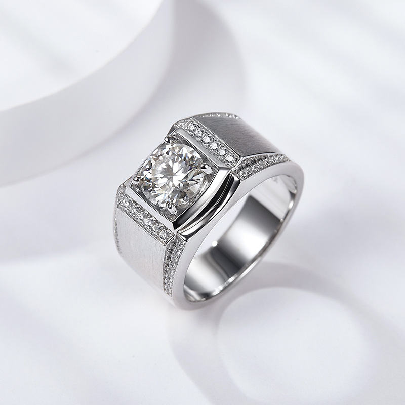 925 Sterling Silver Moissanite Geometric Rings GRA Certificate