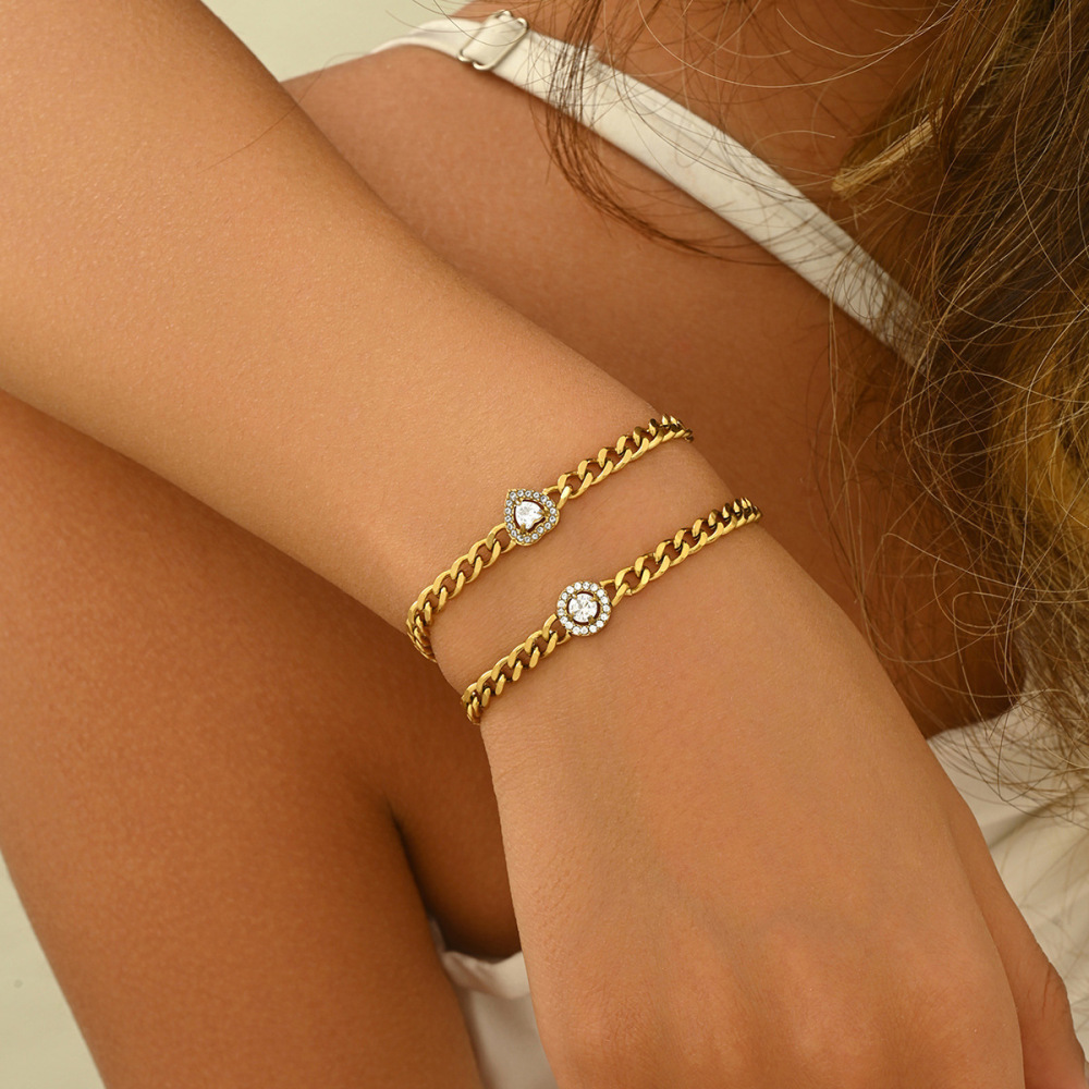 Titanium Steel Heart Bracelet Women Inlaid Zircon Jewelry Accessories