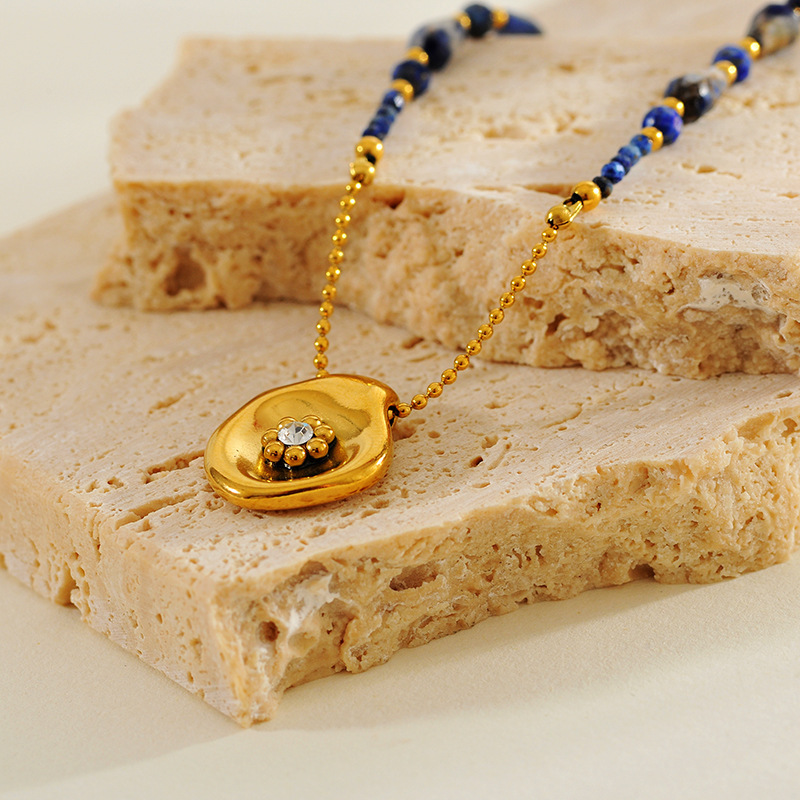 Natural Lapis Lazuli Beaded Necklace New Chinese Style High-end Sweater Chain Vintage Amethyst Autumn Winter Natural Gemstone Accessories For Women