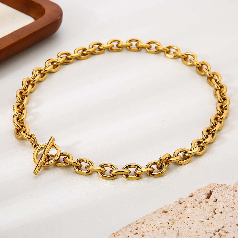 Trendy Hip Hop 18K Gold Plated Stainless Steel Cuban Link OT Buckle Necklace Clavicle Chain DIY Accessories For Women