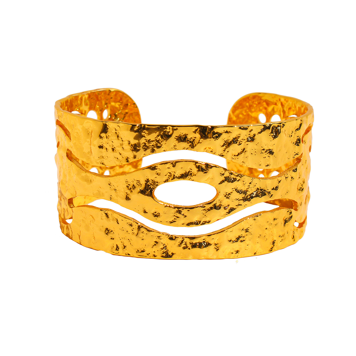 Retro Classic Style Semicircle Brass 24K Gold Plated Bangle In Bulk