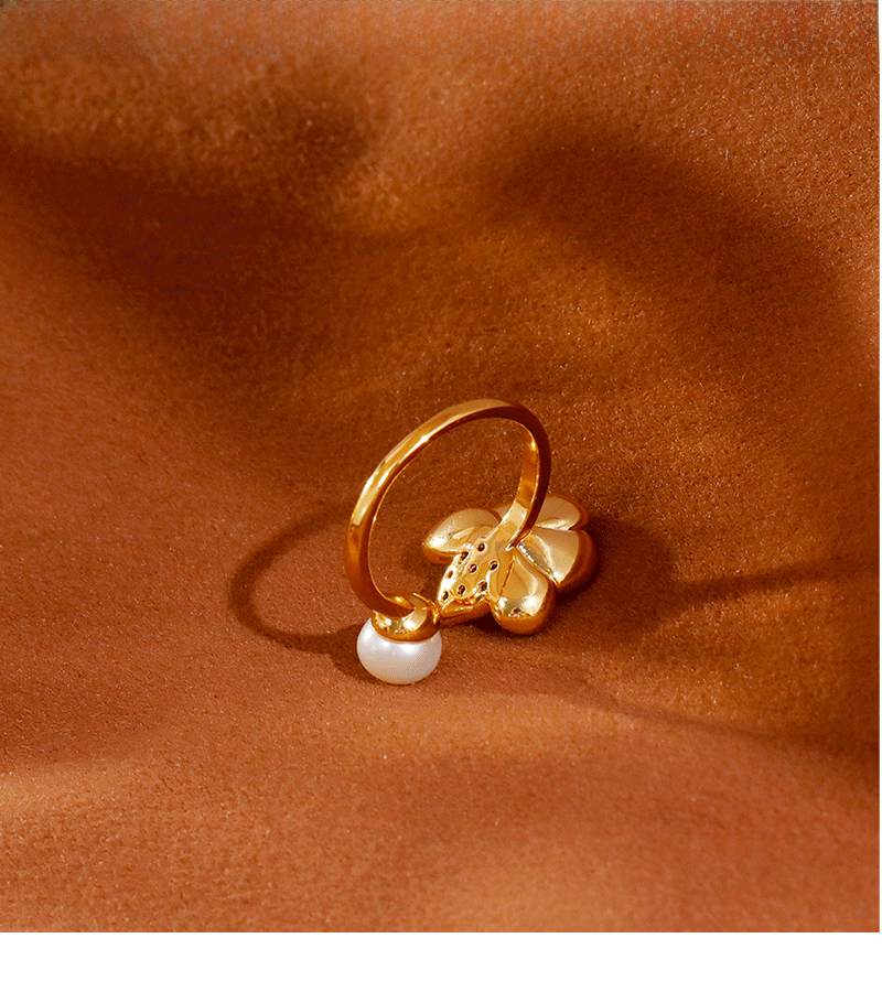 French Fairy Tale Style Floral Oil Drip Open Ring Women's Fashion Versatile Ring Bohemian Print Copper Zirconia Jewelry