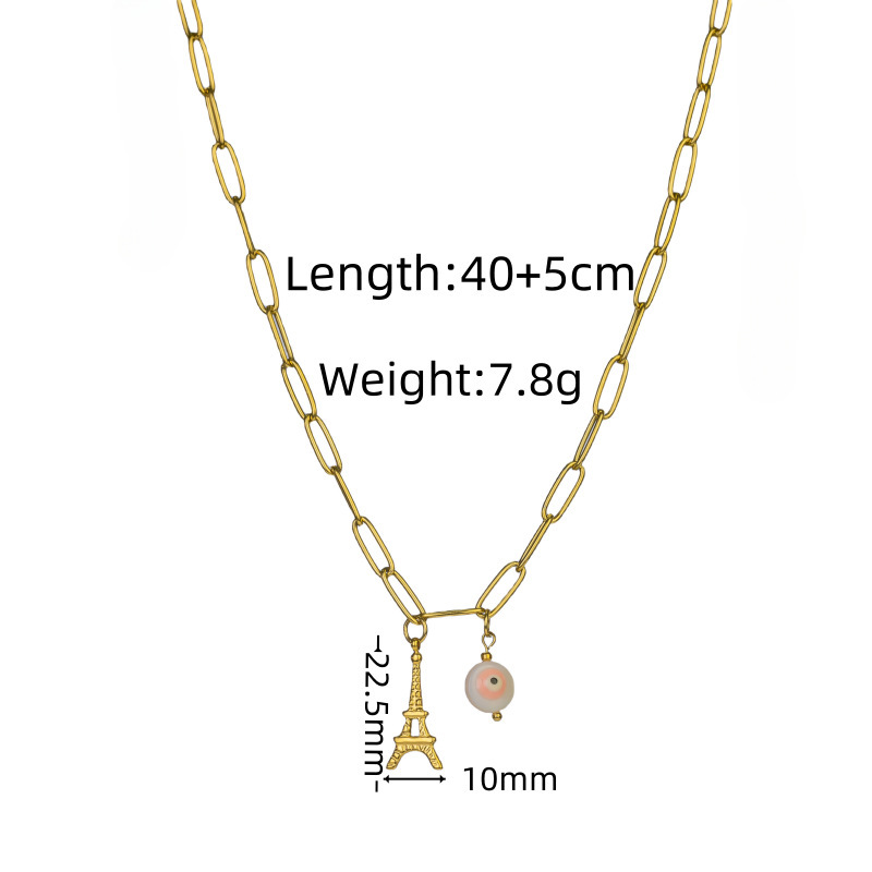 304 Stainless Steel Artificial Natural Stone Bead Necklace Fashion Layered Simple Design Titanium Steel Jewelry For Women