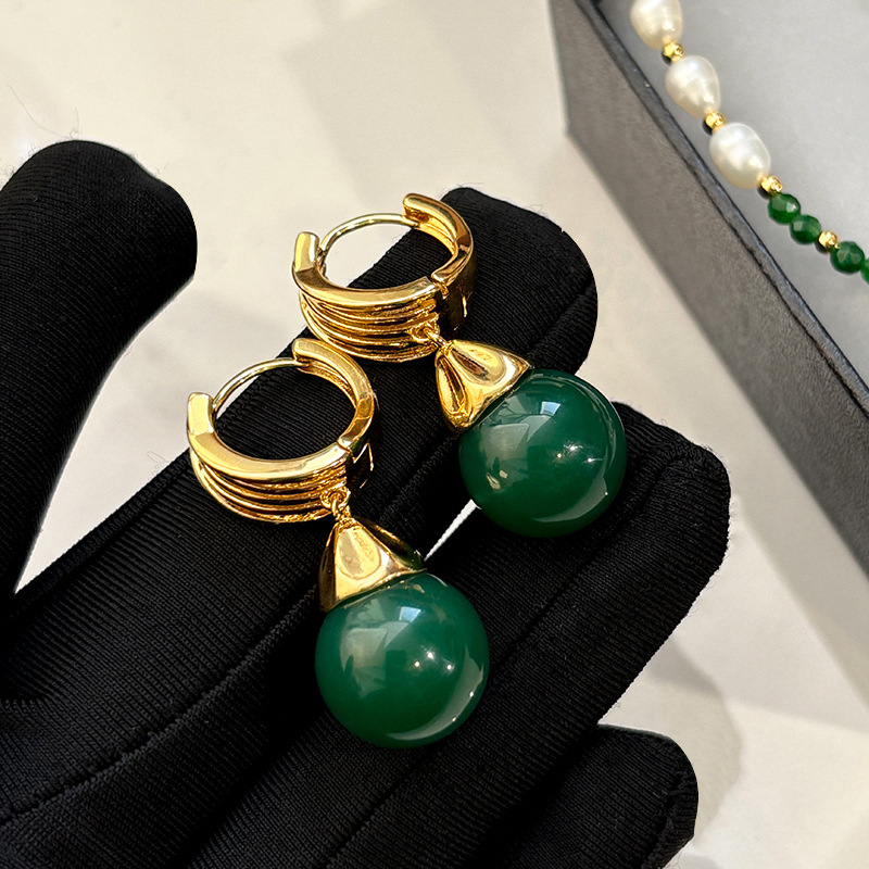 Natural Green Agate Jade Ice Type Earrings Women Luxury Small Niche High End Stud Earrings Jewelry Accessories