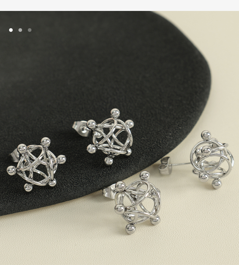 European And American New Style Molecular Structure Earrings Hollow Round Ball Ring Welded Titanium Steel Earrings Niche Design Women's Jewelry 304 Stainless Steel