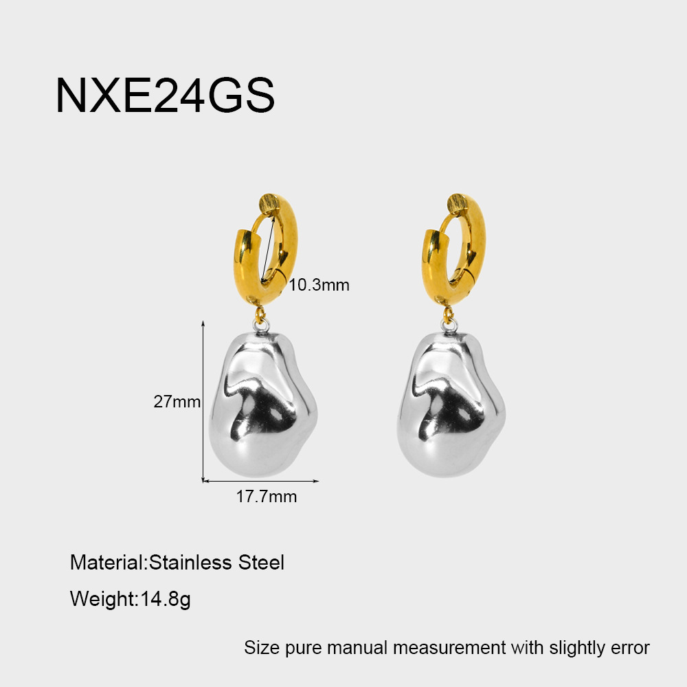 Irregular Baroque Imitation Golden Bean Pendant Earrings Stainless Steel 18K Gold Plated Women's Fashion Jewelry Accessories