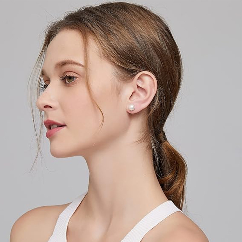 Fashion Titanium Alloy Pearl Earrings With Butterfly Clasp Women's Body Piercing Jewelry Geometric Pattern Earrings Elegant Simple Style