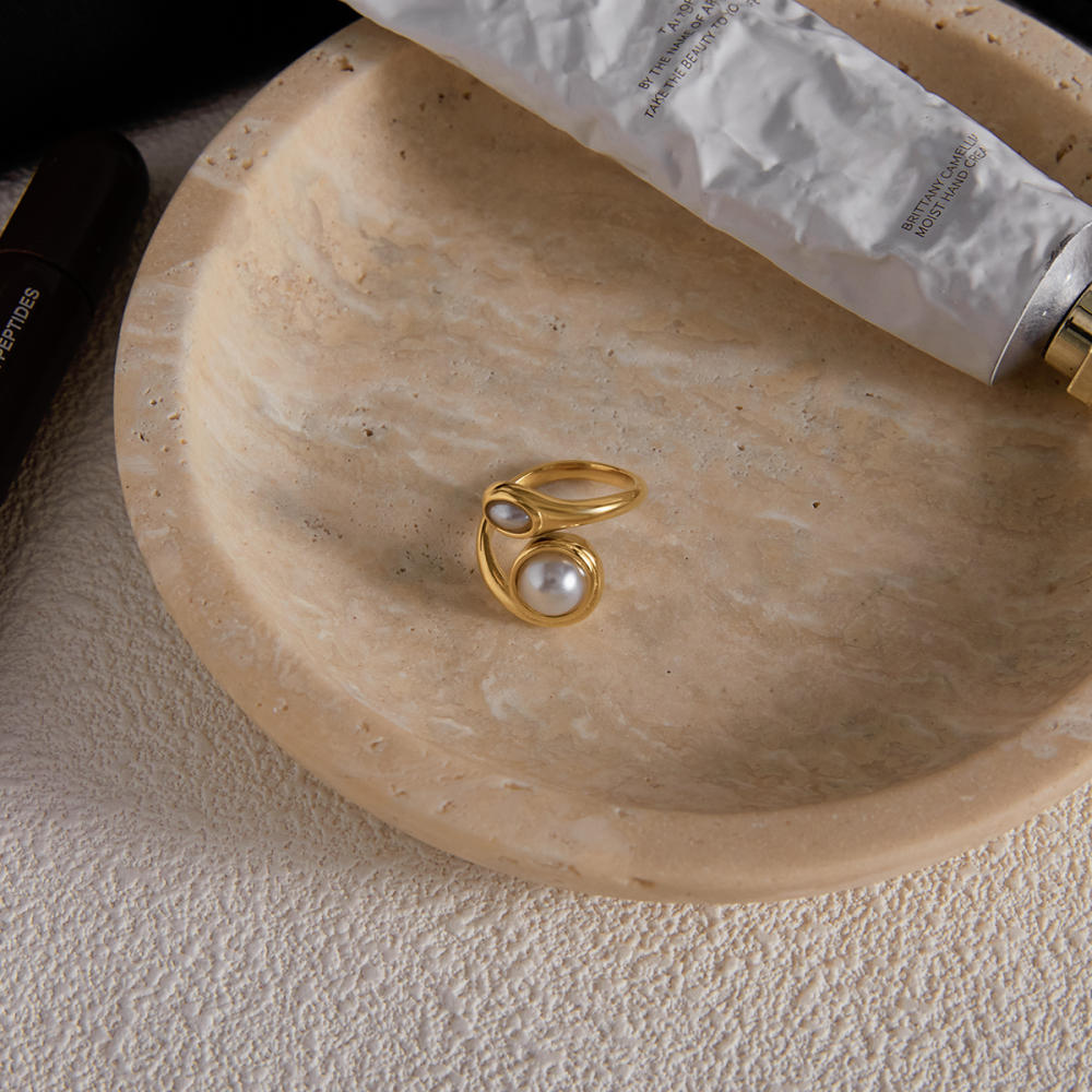 Elegant Open Ring For Ladies Resin Pearl Stainless Steel 18K Gold Vacuum Plating Pearl Pattern High Quality 304 Stainless Steel