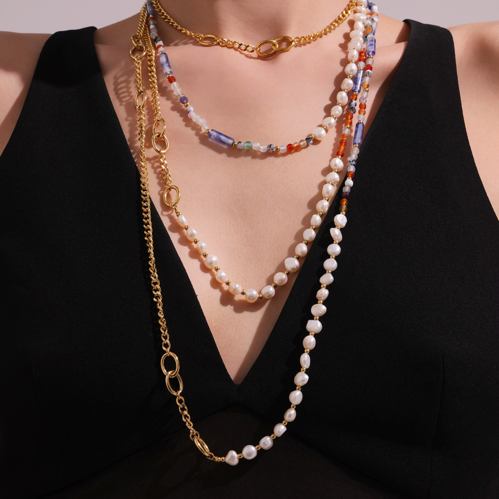 Stainless Steel Cross Pendant Necklace With Multiple Accessories Natural Stone Long Necklace Jewelry For Women Elegant And Glowing