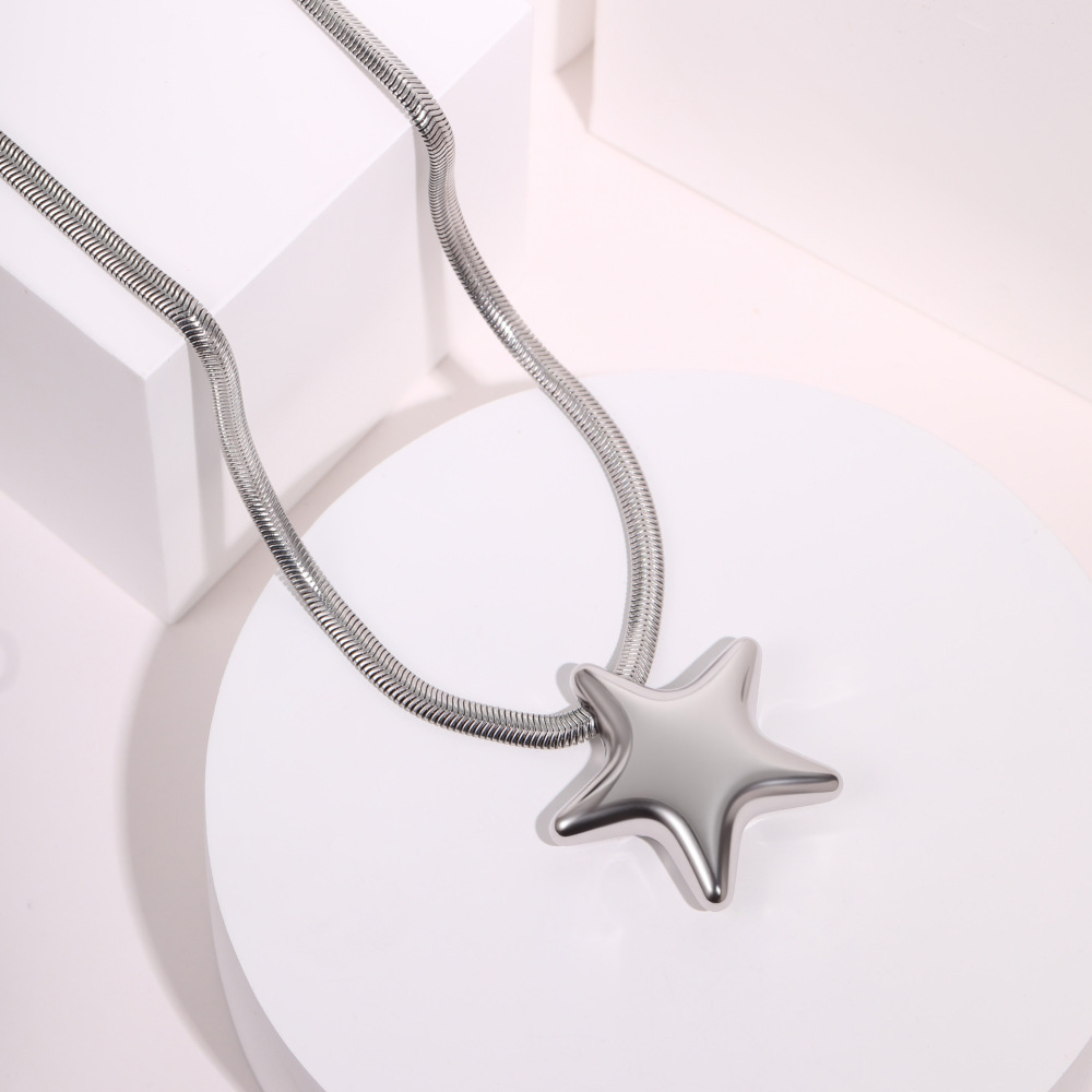 Fashionable Exaggerated Star Geometric Pendant Stainless Steel Necklace Plated 18K Real Gold Round Snake Chain Luxury Jewelry