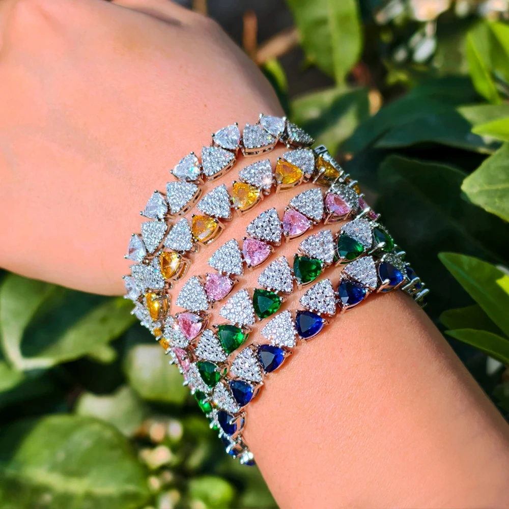 1 Copper Bracelet Fashion Yellow Zircon Inlaid Triangle Tennis Bracelet Suitable For Women Anniversary Jewelry Accessories Gift