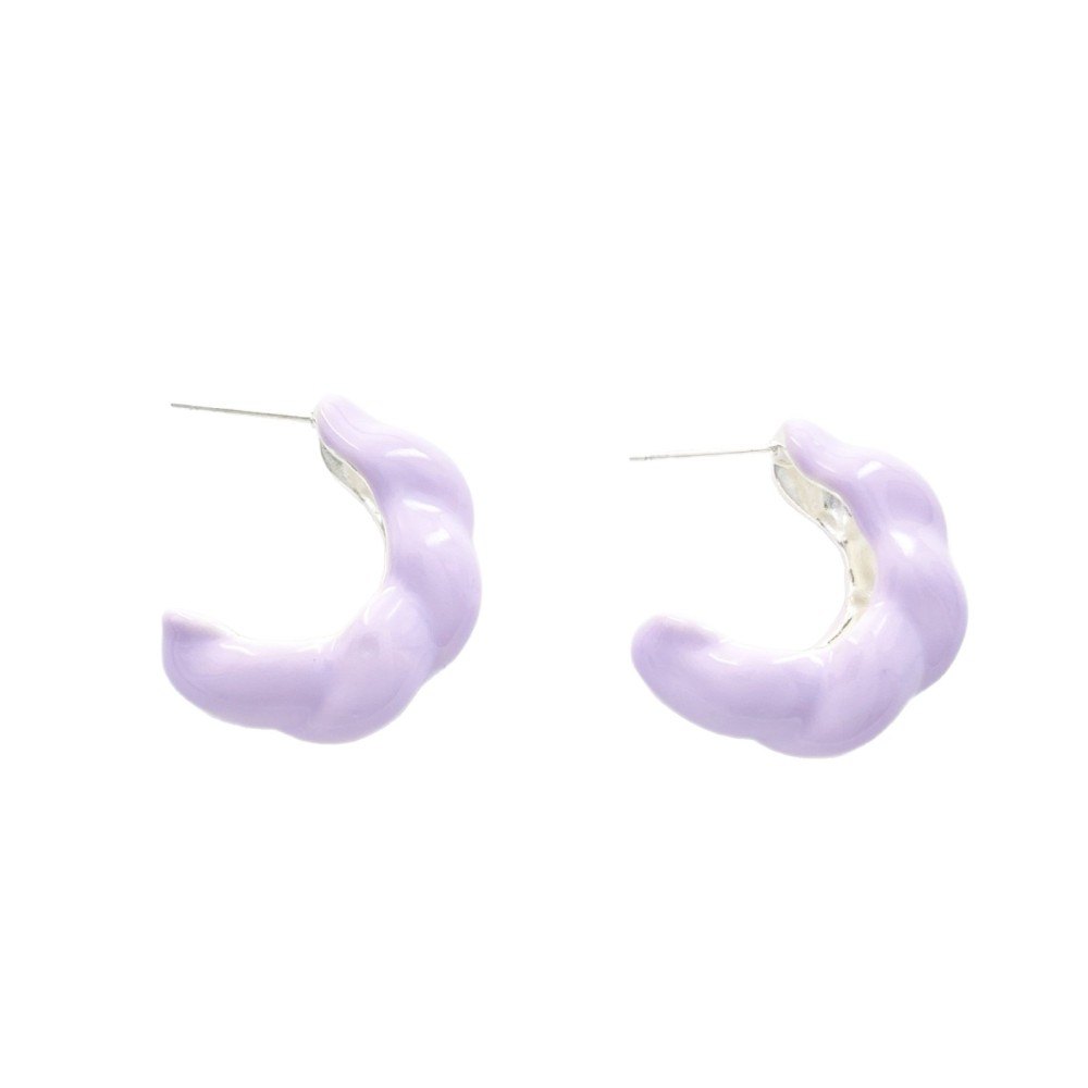 Summer Versatile Simple Solid Color Oil Drop Earrings Women's  High-End C-Shaped Ear Studs Fashionable Jewelry Accessories