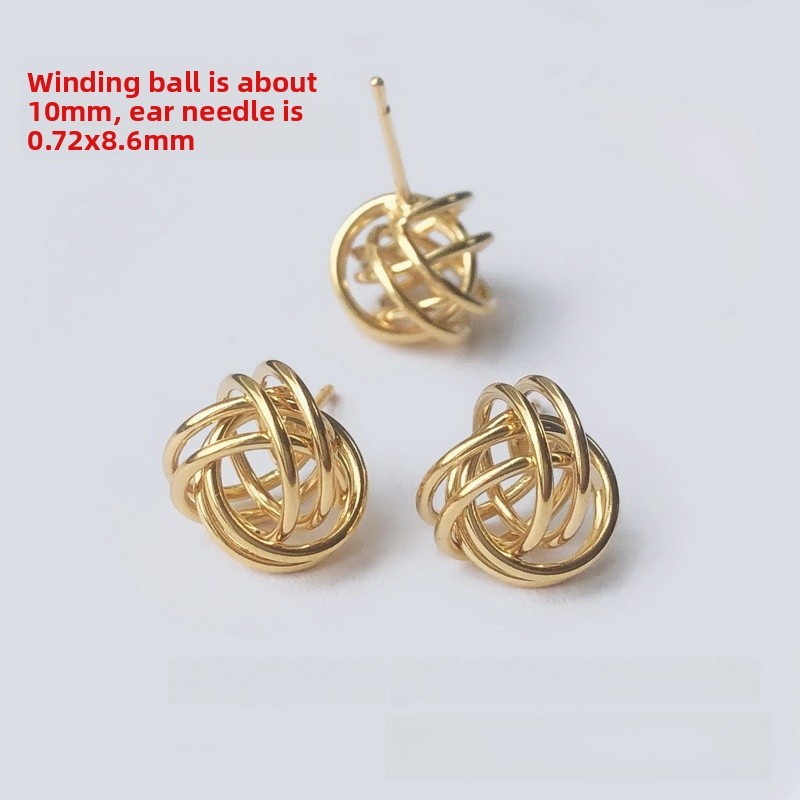 14K Gold Plated Woven Ball Earrings Studs Pendant Hollow Rope Knot Wrapped Coil Earrings DIY Jewelry Accessories