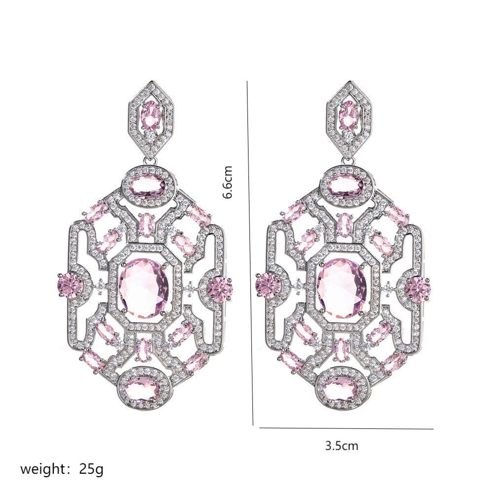 1 Pair Elegant Classical Exaggerated Geometric Polishing Inlay Copper Zircon Copper Earrings