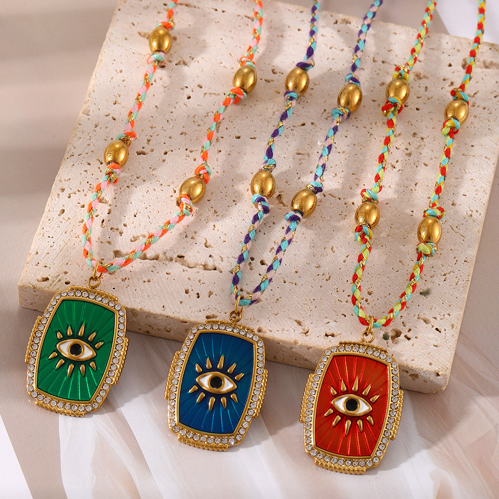 Elegant Geometric Pattern Colorful Copper Embedded Zirconia Oil-Drop Beaded Woven Necklace For Women Luxury Sensation