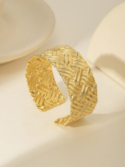 Stainless Steel Electroplated 18k Gold Texture Wide Bracelet Style 1