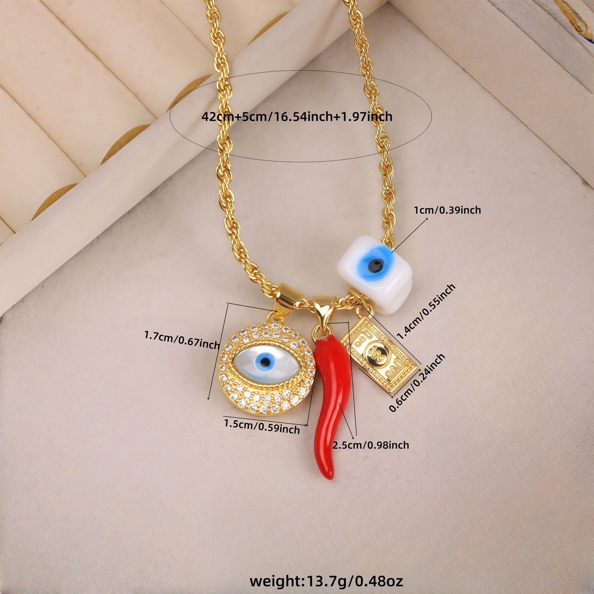18K Gold Plated Zircon Demon Eye Necklace Women's Jewelry Lucky Charm Pendant Round And Oval Copper Alloy Material