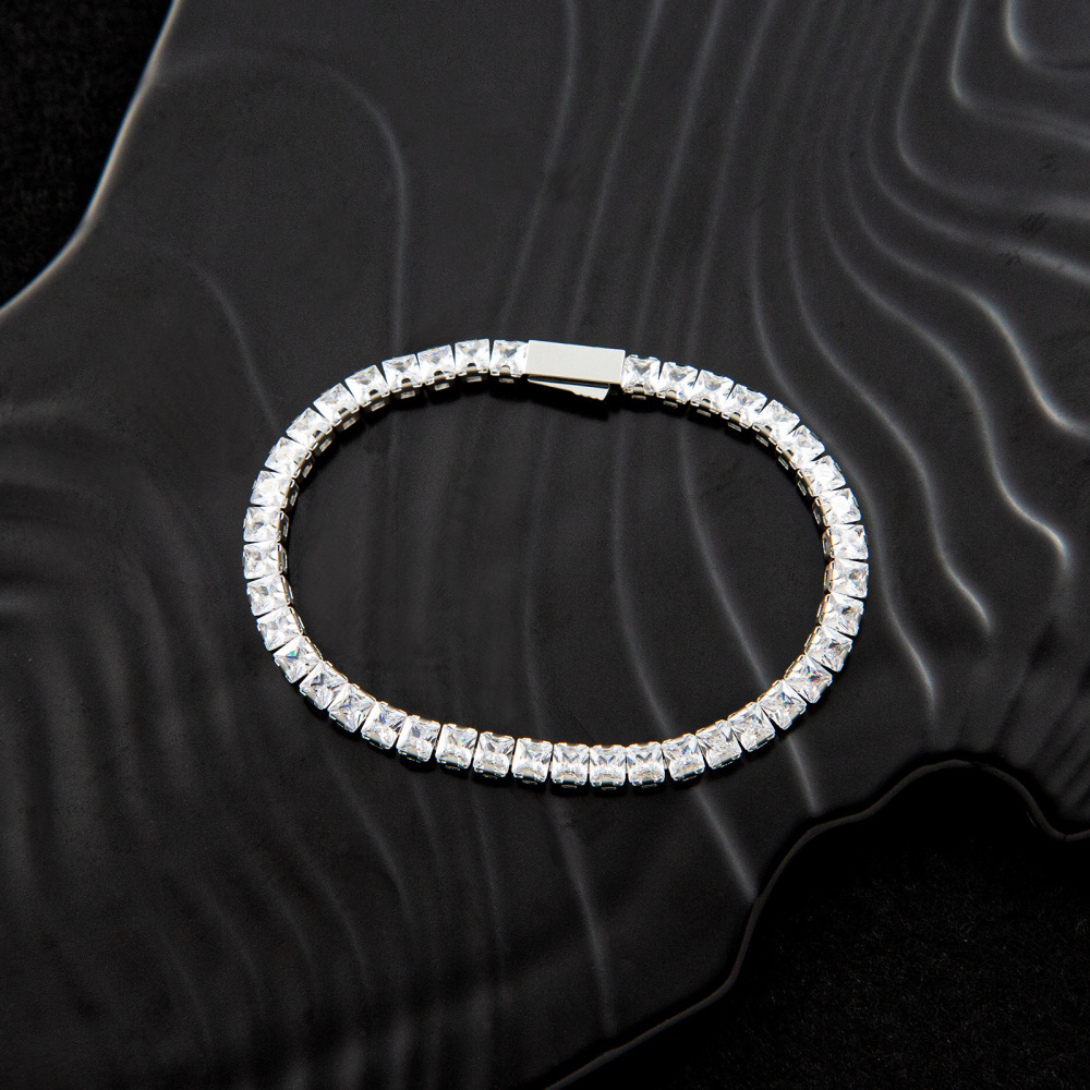 Fashion Stainless Steel Square Zircon Tennis Chain Bracelet Unisex Fashion Accessories Geometric Pattern Personalized Design