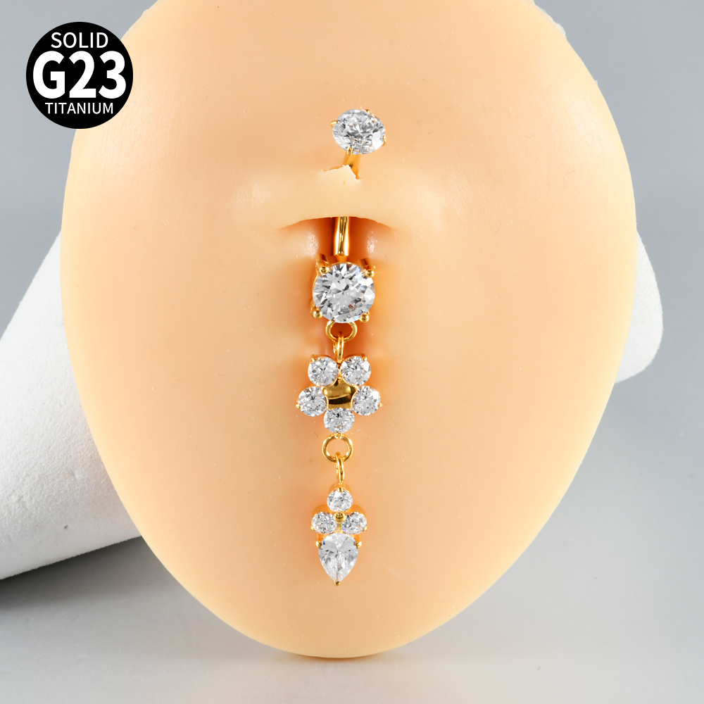 Titanium Navel Piercing Belly Button Ring Moon Zircon Heart Shaped Flower Butterfly Pendant Body Piercing Jewelry Accessories