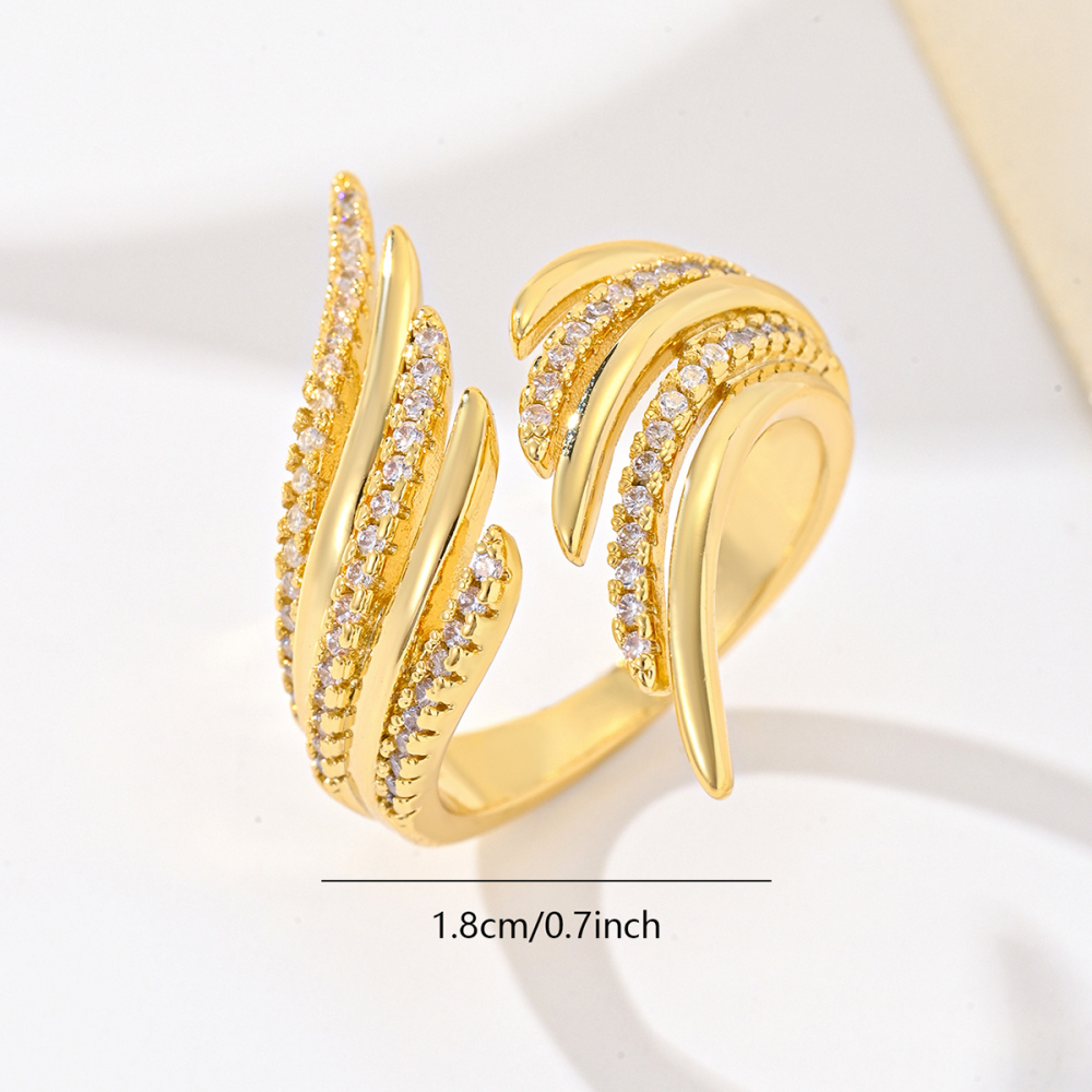 1 Piece Copper Inlaid Zircon Feather Design Luxurious Fashion Exaggerated Women's Ring Party Evening Accessories